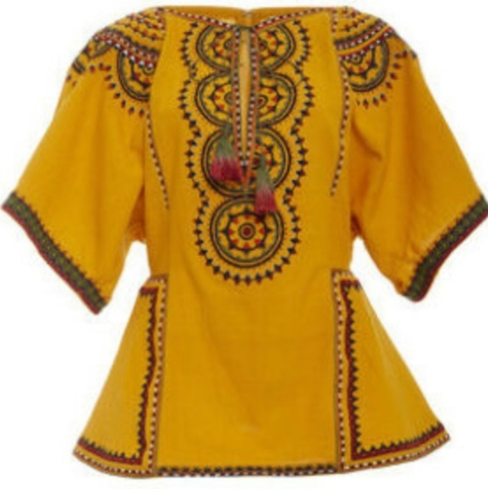 Talitha Medium Yellow Embroidered Blouse Luxury Boho Chic Handmade Top Bohemian